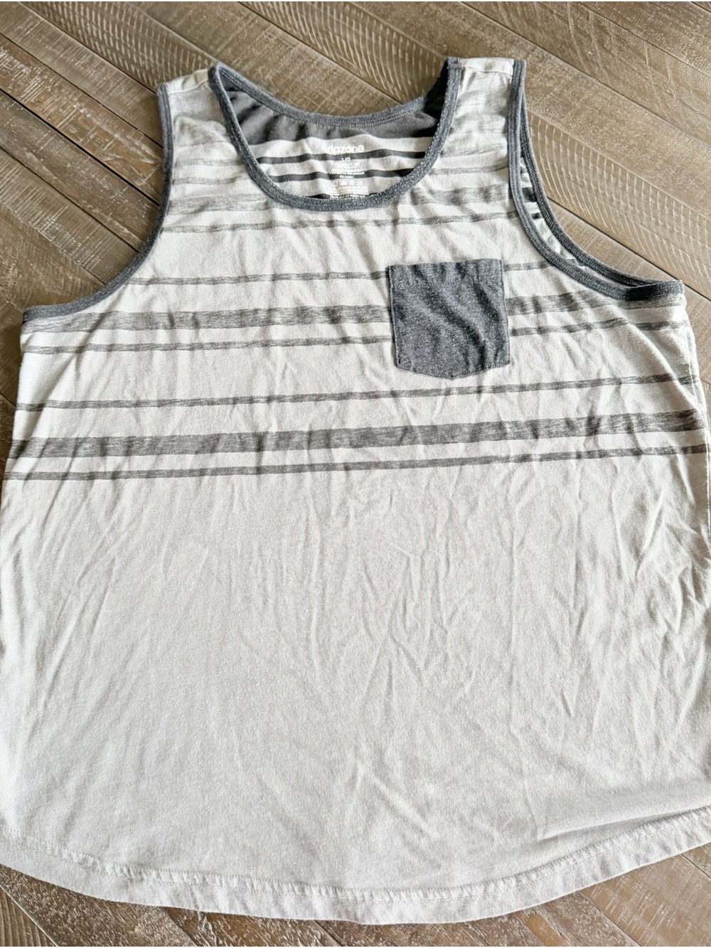 Men's White Tank Top with Gray Stripes & Chest Pocket